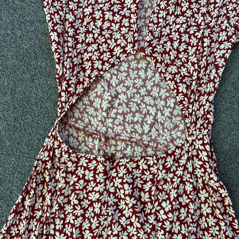 Reformation Dress Womens 2 Red Floral Cutout Maxi Fit Flare Short Sleeve Slit - Picture 6 of 16